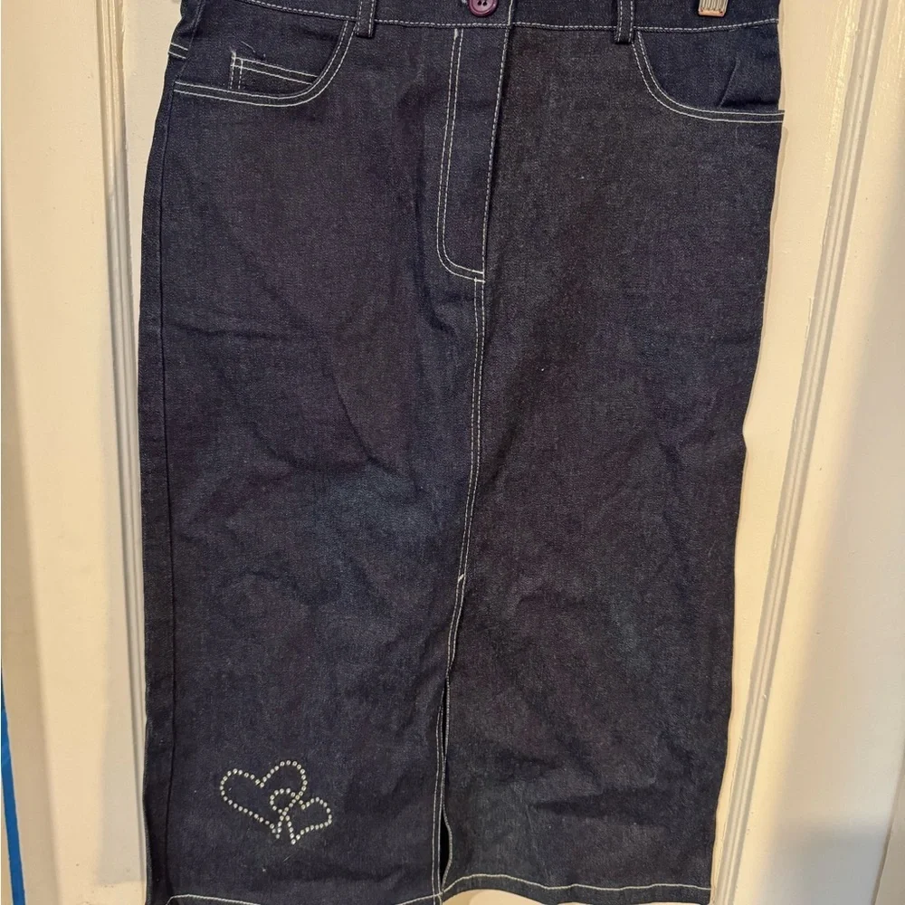 Three Hearts Blue Pencil Skirt Knee-Length Casual - Picture 2 of 7